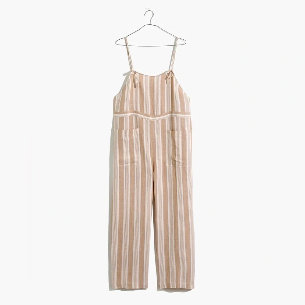 Madewell Striped Tie-Strap Wide-Leg Overalls SZ. XL